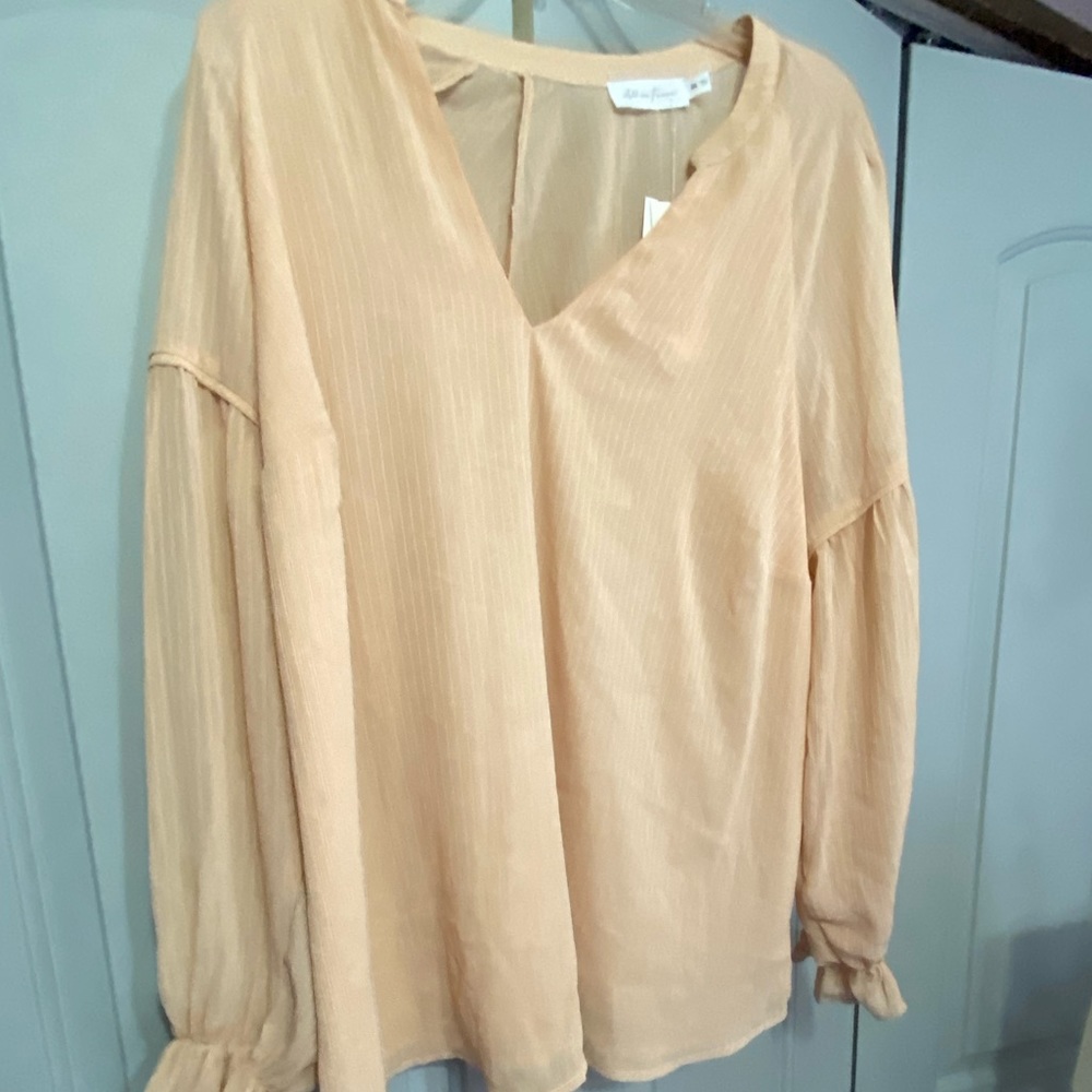 All in Favor romantic peach blouse NWT